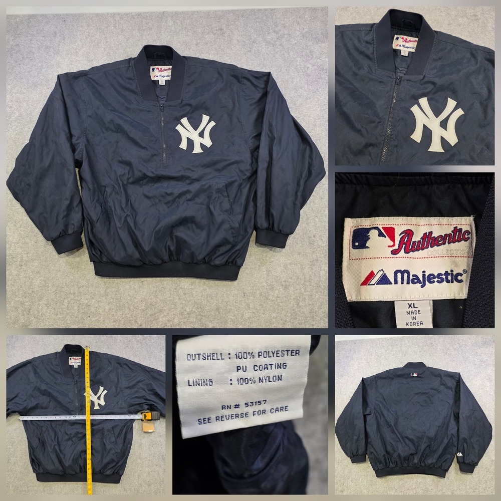 Vintage New York Yankees Jacket Mens XL Blue MLB Baseball Majestic Windbreaker